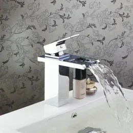 Badrumsvaskar Krattor Grand Superior Quality Retail Chrome Finish Waterfall Faucet Basin Mixer Tap med och kallt vattenkranar