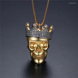 Pendant Necklaces Hip Hop Cubic Zircon Crown Skull HIPHOP Men'S Rapper Necklace Fashion Nightclub Party Jewelry Drop
