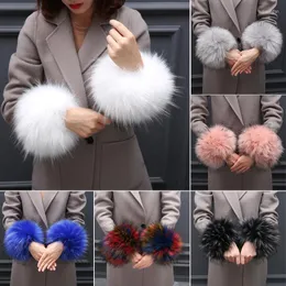 Ginocchiere di alta qualità inverno donna polsini in pelliccia finto procione polso elastico decorazione bracciolo staccabile scaldamuscoli in peluche braccialetto con maniche