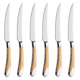 Dinnerware Sets 6 Pieces Ultra-Sharp Steak Knife Set Serving For People Stainless Steel Hammered Handle Dinner Cutlery Dishwasher Safe