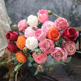 Silk Flower Two Heads Artificial Roses for Home Wedding Decoration