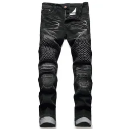 Leather biker shop jeans mens