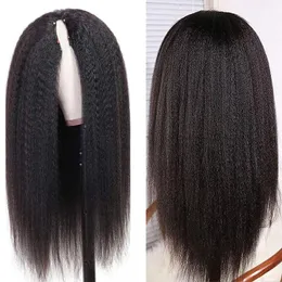 Kinky düz v Parça peruk insan saçı yok, o dışarıdan çıkmaz Brezilyalı Glueless Yaki Afro peruklar Kadınlar için% 150 tam doğal doğal