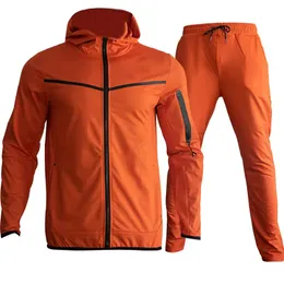 Träningsoveraller för män tech fleeces herr set löpare sportkläder med luva och byxor 2 delar techfleece joggingdräkter