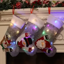 حقيبة هدايا تخزين عيد الميلاد المضيئة رمادي مع أضواء عيد الميلاد عشية الديكور الداخلية قلادة