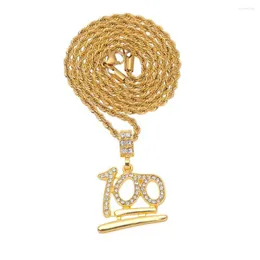 Pendant Necklaces Hip Hop Rhinestones Paved Bling Iced Out Gold 100 Points Pendants Necklace For Men Rapper Jewelry Drop