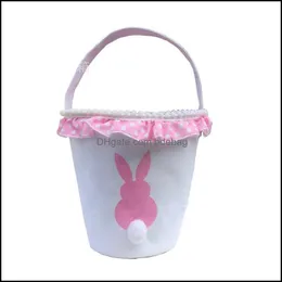 Storage Baskets Children Handle Rabbit Baskets With Dots Printed Ruffle Plush Tails Gifts Candy Handbags Easter Storage Bags For Par Dhk4S