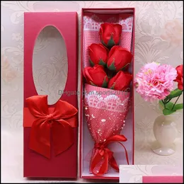 Flores decorativas grinaldas 5pcs/conjunto de banho perfumado Sabão Rose Petal With Gift Box for Wedding Valentines Day Mothers Professores Dhymf