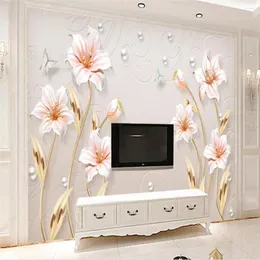 خلفيات ثلاثية الأبعاد خلفية الجدران طباعة استريو مزخرفة حديثة الزهور البسيطة غرفة المعيش