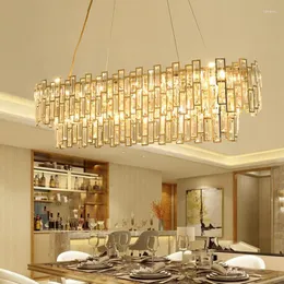 Chandeliers LED Crystal Restaurant Lamp Post-modern Chandelier Rectangle Creative Personality Dining Room Light Golden Luxury Lamps