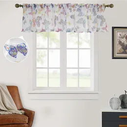Cortina de cortina de borboleta imprimir curta haste de cozinha de cozinha de bolso de bolso cortinas de tule painéis