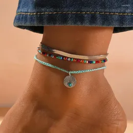 Anklets Bohemian pärlstav anklet set färg handvävd rispärla ormkedjor ankelarmband för kvinnor strand barfota smycken frete gratis
