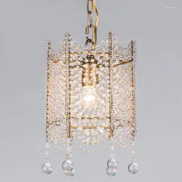 Chandeliers Mini Crystal Beaded Gold Chandelier Light Fixtures Retro Small Fitting For Dining Room Hallway Passage Balcony
