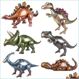 Dekoracje świąteczne Dekoracje świąteczne duże 4D Walking Dinosaur Foil Balony Jungle Animal Boys Party Birthday Decors Jurassi Dhqwm