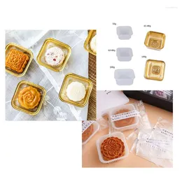 Gift Wrap 100st Square Moon Cake Trays Gold White 50/63-80/100G Mooncake Package Box Container Holder Mid-Autumn Festival