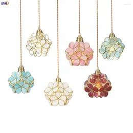 Lâmpadas pendentes iwhd colorido nórdico ledes led lâmpada quarto quarto decoração de vidro hanglamp criativo flor lampara colgante