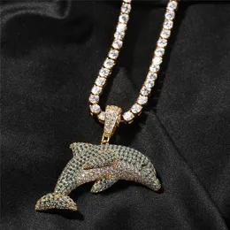 Hip Hop vereiste Delphin Anhänger Halskette Mikro gepflastertes Zirkon Bling Tierschmuck Geschenk