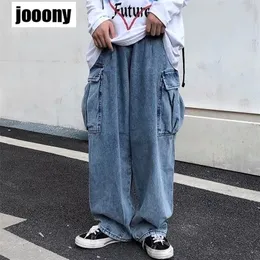 Mens Jeans geniş bacak denim sonbahar baba trend öğrencisi gevşek düz şık pantolon Japon hip hop 221113