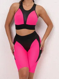 여자 트랙 슈트 Salspor Yoga Suit Short Stretch 캐주얼 상단 색상 차단 빠른 건조 뷰티 백 피트니스 타이트 스포츠 조끼