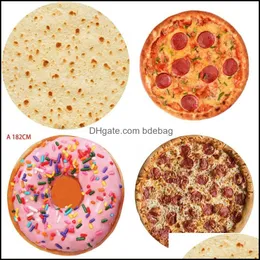 Battaniye komik çılgın yuvarlak klima battaniye yemek kreasyonları pizza donut hamburger sarma Noel atış 519 s2 damla teslimat ev dhxrk