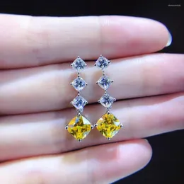 스터드 이어링 빈티지 14K 화이트 골드 AU585 2ct/조각 쿠션 옐로우 다이아몬드 D 컬러 VVS1 훌륭한 품질 보석