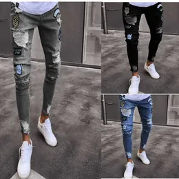 Męskie dżinsy Letnie męskie dziury Zgrane dżinsowe spodnie nastolatki Hip Pop Dżinsy Zniszczone Pencil Pants Elastery Biker Slim Fit Dżinsy T221102