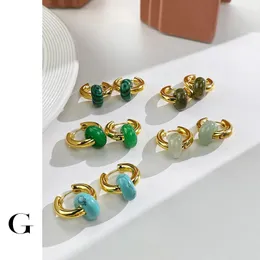 أقراط طوق Ghidbk Multicolor Stone Dounut Beads Huggie للنساء اللون الذهبي الكناك الأطواق السميكة الجوهرة القابلة للفصل