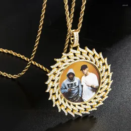 Anhänger Halsketten Hip Hop Bling Kubikzircon Benutzerdefinierte Po Stein Rundheit Hohlkreuz Anhänger Für Männer Schmuck