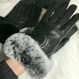 Designer luxury women's winter leather gloves Plush touch screen Outdoor thermal insulation sheepskin for cycling with warm insulated sheepskin fingertip gift