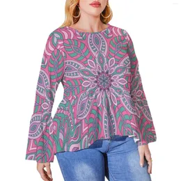 Shirt Retro Bohemia Print Rosa Mandala Kawaii Rüschen S Damen Classic T-Shirt Plus Size Muster Kleidung Geschenk