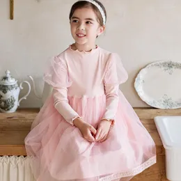 Vestidos de menina Bebezoo Girls Dress Dress Lace Puff Sleeve Princesa fofa por 3-8 anos Crianças roupas de joelho de joelho