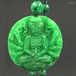 Naszyjniki wiszące świat świat guanyin portret ręka rzeźbiona bijou naszyjnik kobiety mężczyźni naturalny suchy zielony żelazny smok kamień długi