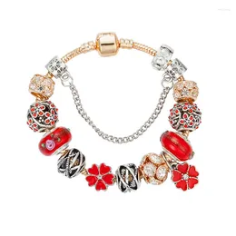 Charmarmband Viovia Chain Clover för kvinnor Crystal DIY Red Beads Bangles Pulsera Fashion Jewelry B16130