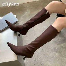 Boots Eilyken Высококачественная мягкая кожа кожа Women Женская сапоги с низкой каблуком.