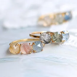 Pierścienie klastra kryształ dla kobiet 925 srebrny 3 kolor Naturalny kwarc Rutylowany 14K jasnozłota Plane biżuterii Pierścionek zaręczynowy LMRI160