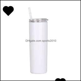 Tumblers 20oz tomt sublimering tumbler rostfritt stål kopp plast st lock muggar insat rak vit dryck dubbelväggig g2 drop d dhgvt