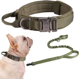 Dog Collar Leashes Adjustable Nylon Heavy Duty Metal Buckle with Handle for Dog Trainings