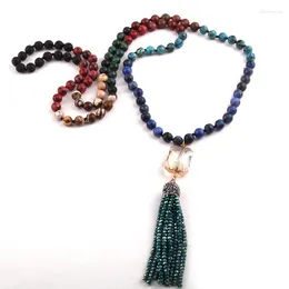 Pendanthalsband MOODPC Fashion Jewelry 108 Pärlor Multi Stone Knutt Crystal Link Glass Tassel Halsband Wome Yoga