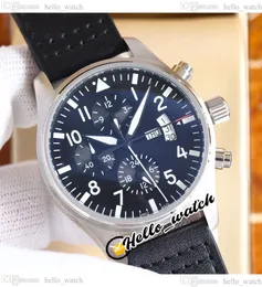 43mm Pilotlar Foo Fighters IW377701 Otomatik Erkekler İzle Siyah kadran Kronograf çelik kasa deri kayış çift takvim yeni saatler Hellowatch E209a1