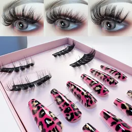 Extensão de cílios grossos finalizados Press On Nails Set 8D Reutilizável Fluffy Full Strip Cílios Nail Beauty Lash Combination Set Juego De Combinacion De Unas Y Pestanas