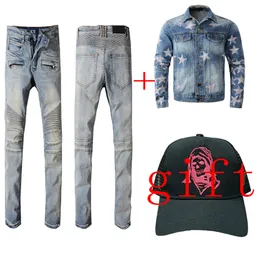 Black pants men women jeans jacket with a hat Long Straight Black Blue Skinny Ripped Destroyed Stretch Slim Fit Hip Hop jean Outerwear hoodie autumn sport hoodies