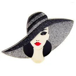 Broszki Cindy Xiang Acryl Wear Big Hat Beautiful Lady Brooch Fibre Fibre Pin Elegancka biżuteria Wysoka jakość