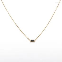 Łańcuchy Naturalny kryształowy naszyjnik samica 925 srebrny srebrny łańcuch Choker dla kobiet prostokąt czarny agat delikatna biżuteria