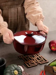 Bowls Mirror Enamel Pot Cast Iron Soup Household Open Fire Induction Cooker Universal Binaural Stew