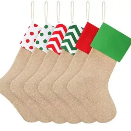 Calza di Natale Regalo a righe Calzini decorativi in tela di tela da imballaggio Decorazioni per sacchetti regalo in tela