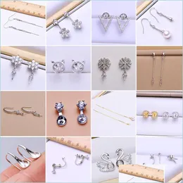 Smyckesinställningar Pearl Earring Seting Zircon Solid 925 Sier örhängen Stud montering av tomma modesmycken DIY Bröllop Drop Delivery Dhos6