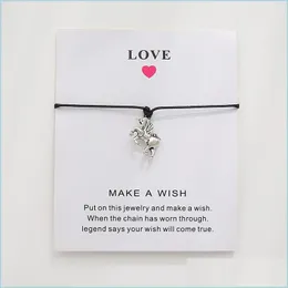 Charm Bracelets Paper Card Handemade Woven Adjustable Bracelets Animal Charm Lucky Rope Bracelet Jewelry Women Girls Small Gift Drop Dh2Vr