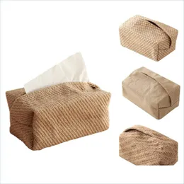 Boîtes De Mouchoirs Serviettes Style Japonais Jute Tissue Case Porte-serviettes Pour Salon Table Boîtes Conteneur Maison Voiture Papiers Distributeur Dhlcq