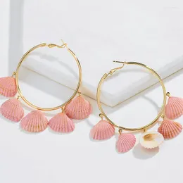 Brincos de argola Boho Fashion Shell for Women 55mm Gold Color Sea Conch Pingente Big Declaração Jóias Femininas Presentes