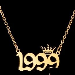 Colares de pingentes de aço inoxidável coroa de nascimento do ano colares de número de colares personalizados pingentes de colar inicial para mulheres meninas aniversário j dhkms